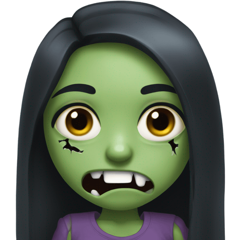 girl zombie with black long hair with teeth and serious face  emoji