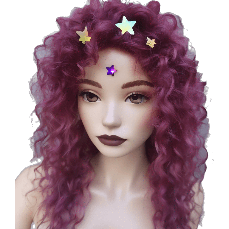 Dark nighttime stars Bohemian hippie fairy curly hair tie die flowers maroon iridescent holographic  emoji