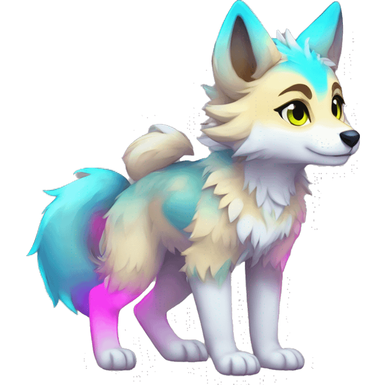 Anthro Colorful Shiny Fionbri-Falvie-sparkle-wolf-sona with neon markings full body emoji