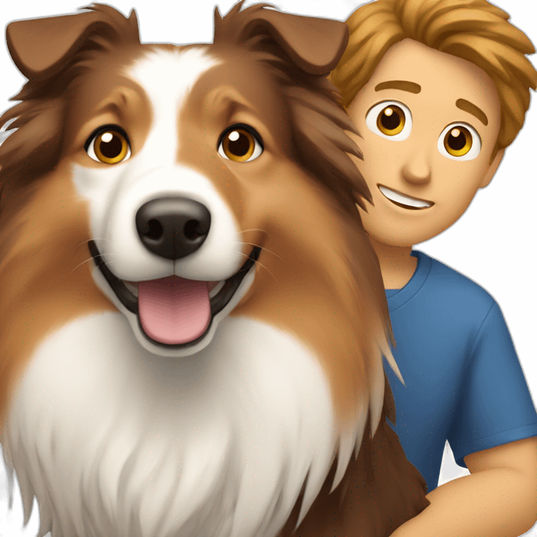 a man with brown hair and a sheltie emoji