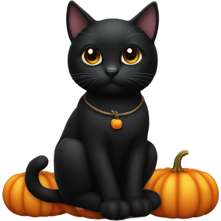 Black cat sitting on a pumpkin emoji