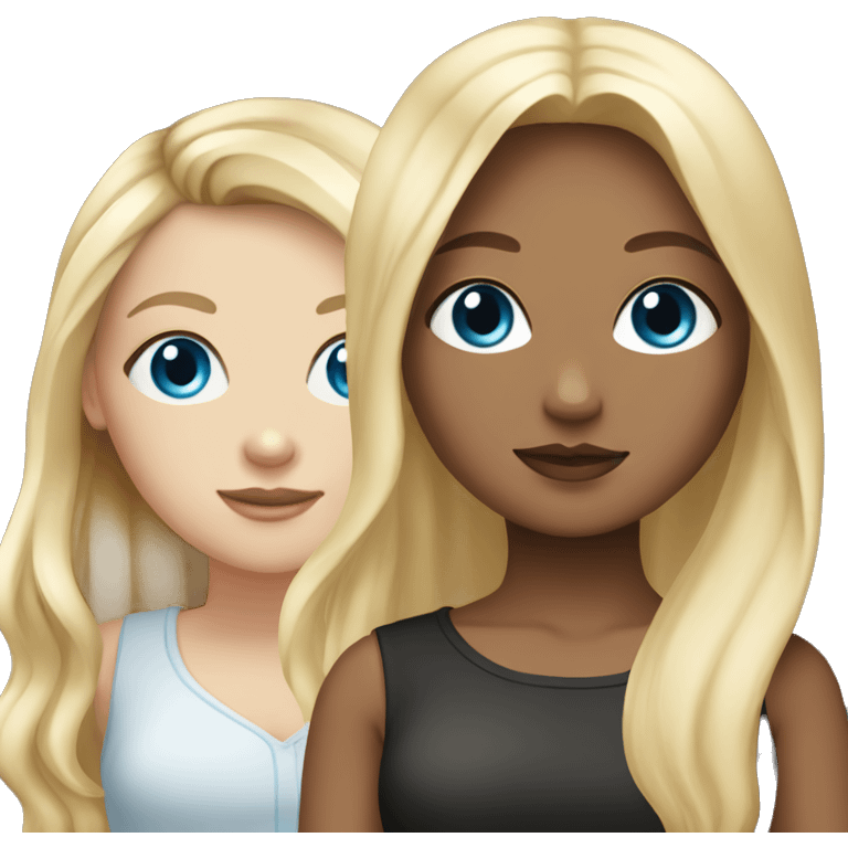 White girl, long blonde hair with blue eyes and  another girl who is Colombian with black hair  emoji