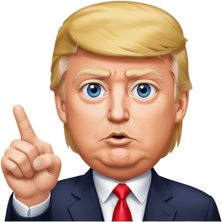 Super realistic Donald Trump pointing finger up, realistic eyes emoji