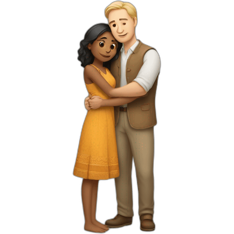 Tall white man hugging small Indian woman emoji