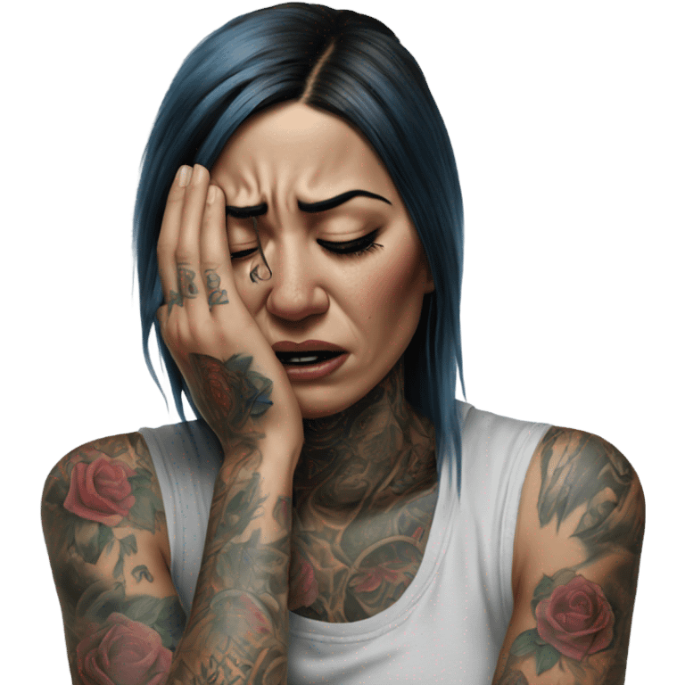 Hyper Realistic Beautiful tattooed woman crying don't go emoji