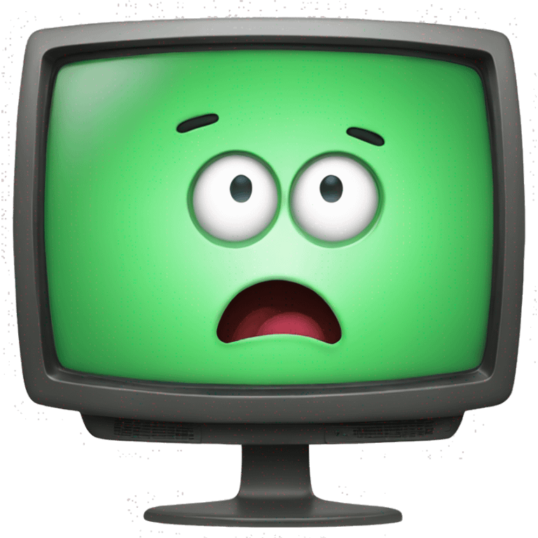 A green tv with a white screen and a shocked face on the screen emoji