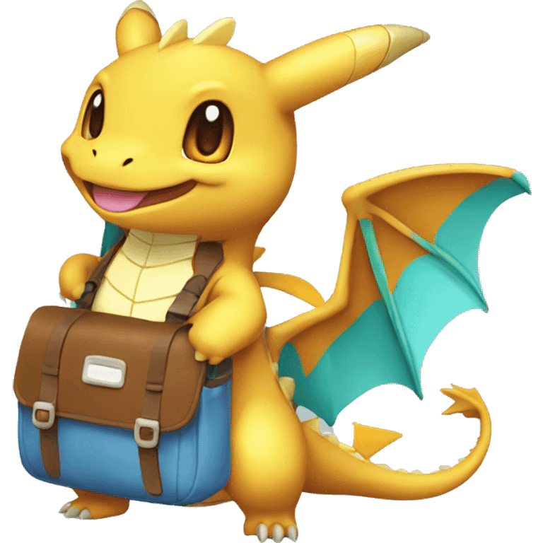 Pokemon #149 Dragonite wearing brown messenger bag emoji