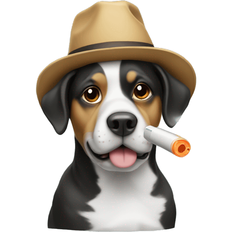 dog wearing a hat with a vape emoji