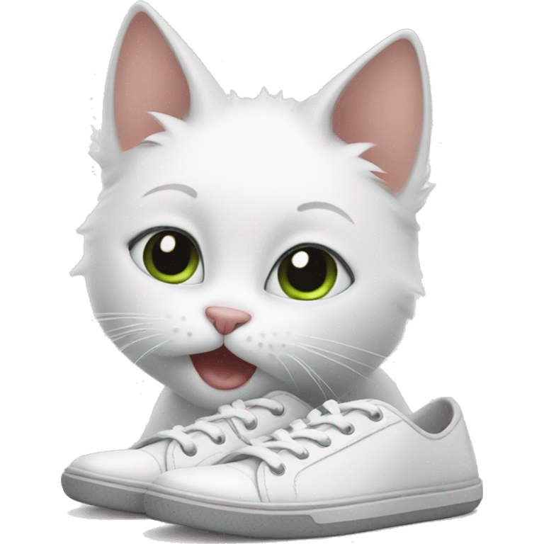 White cat repairs shoes emoji