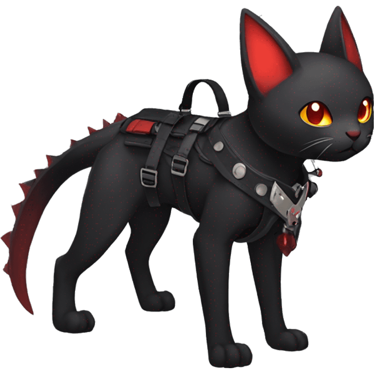 cool edgy black punk red ethereal fantasy nargacuga-bat-cat-Fakemon collar harness full body emoji