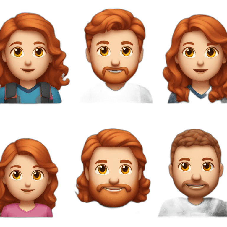 Family of five mother red hair father fat with beard son fat with red beard son 12 years old with hockey stick son 7 years old with the smirk emoji