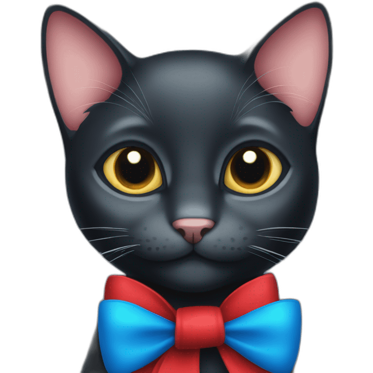 Black cat with a red bow and blue eyes emoji