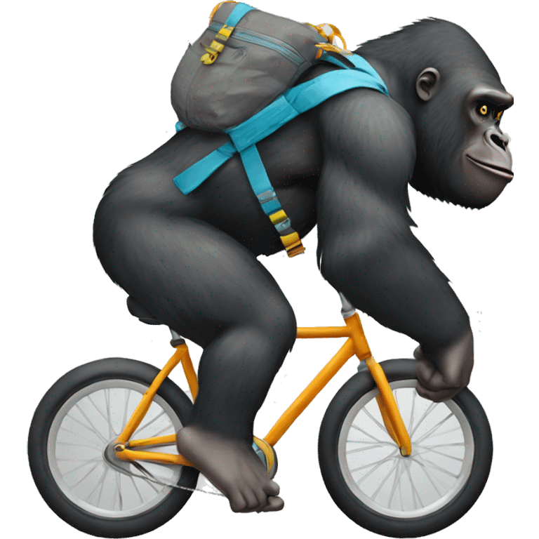 Gorilla wearing a backpack on a bike emoji