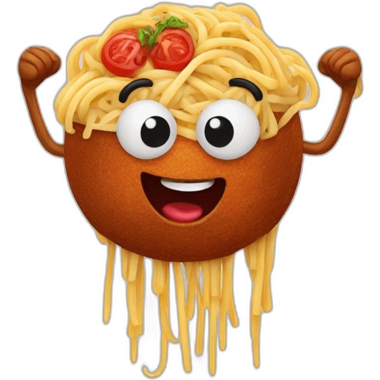 Spaghetti and meatballs with a face, arms and legs, doing something random emoji