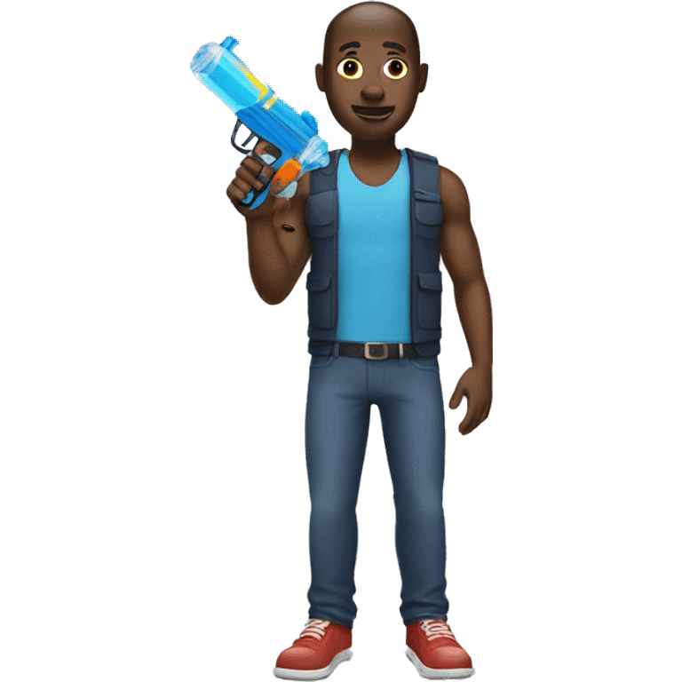 Black man holding a water gun emoji