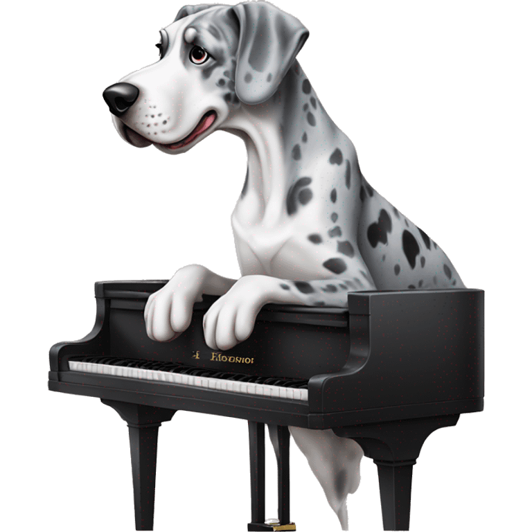 Blue Merle Great Dane with piano emoji