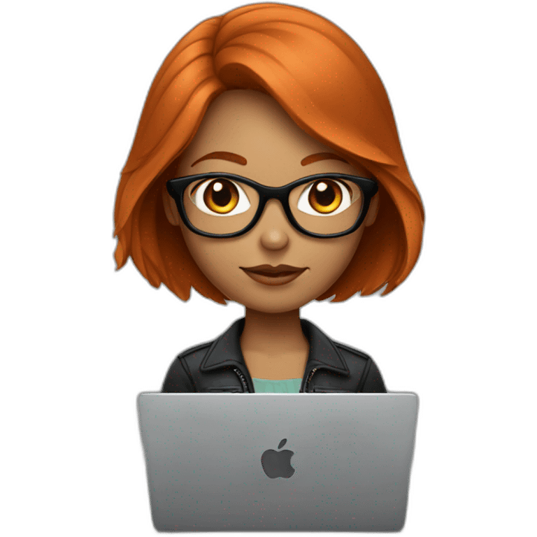 redhead girl with black glasses using a mac laptop emoji