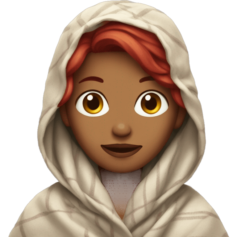 Woman with cherry hair in a blanket emoji