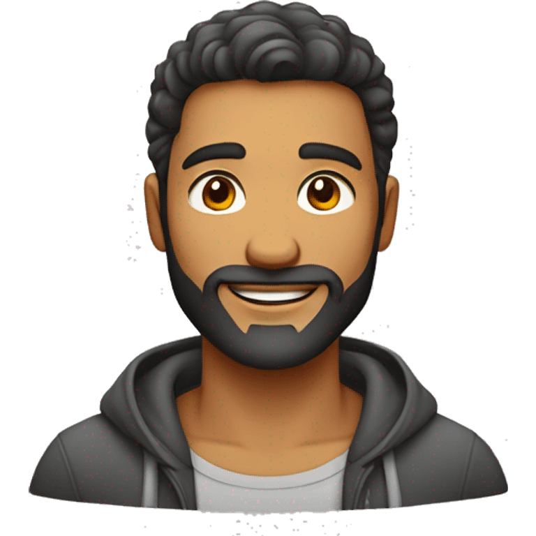 Homem moreno,sem barba,cabelo liso para o lado, casaco vermelho  emoji