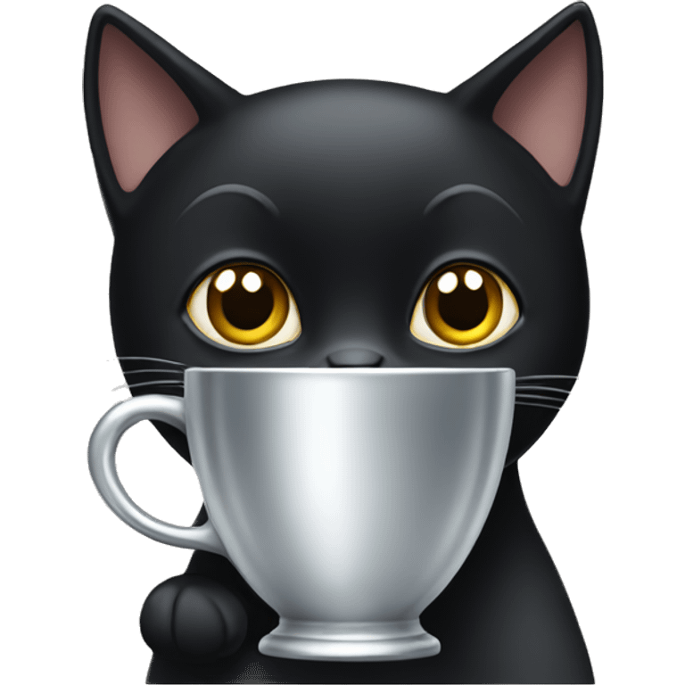 Black cat with silver cup  emoji