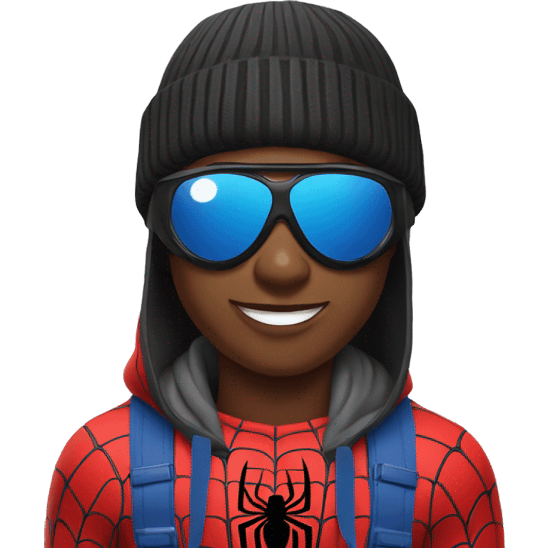 Black boy with spider man beanie with clout-goggles emoji