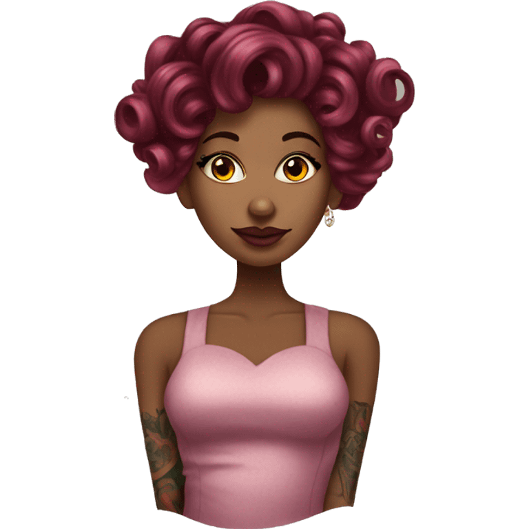 Beautiful tattooed  burgundy long haired woman with curlers in her hair emoji