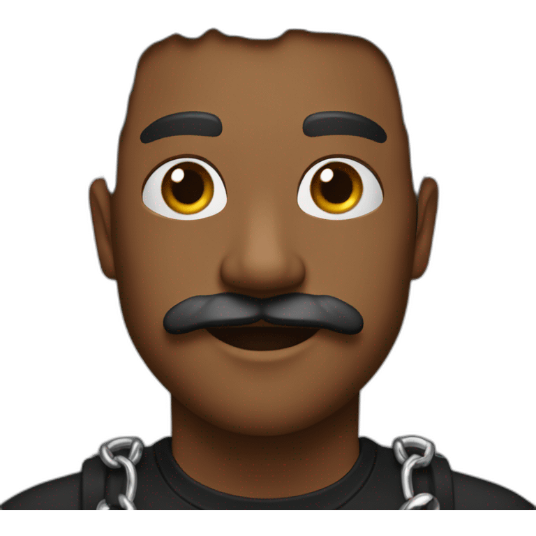 Brown skin with a fine moustache buck teeth waves a black t-shirt and a silver chain emoji