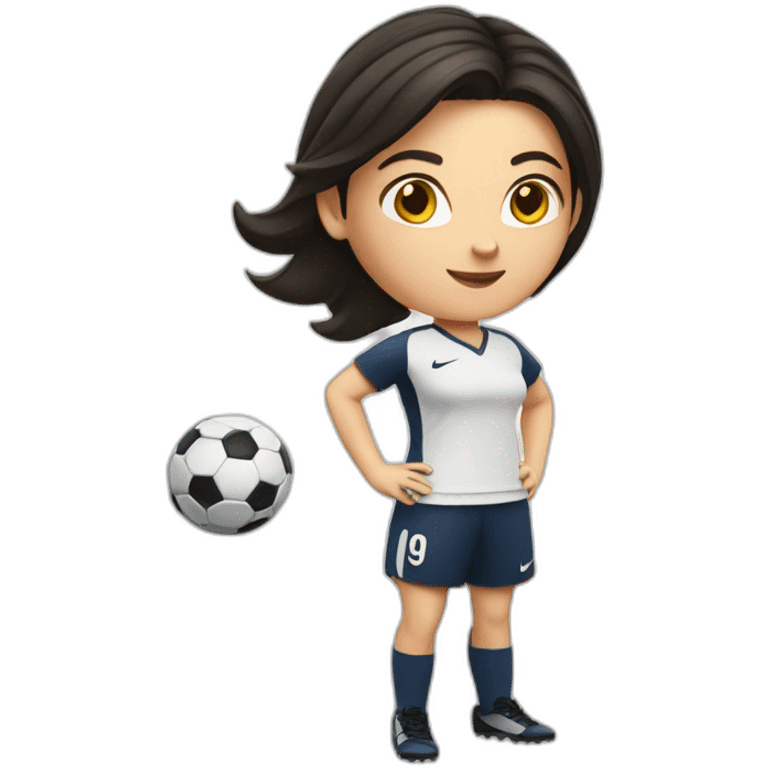 White woman with dark hair playing soccer wearing nike emoji