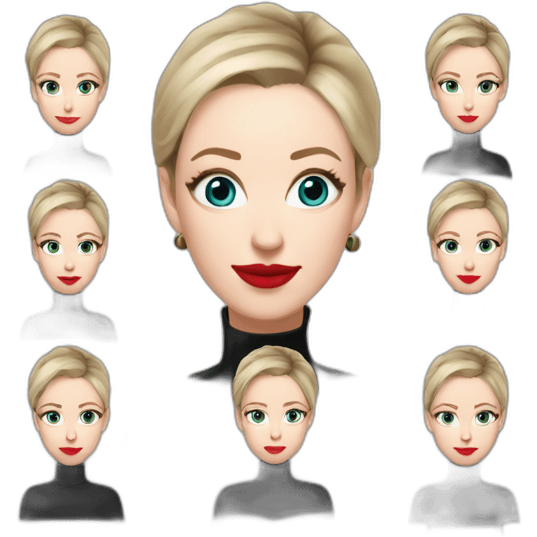 Elizabeth Holmes, theranos, black turtleneck, red lipstick, hair in bun, holding vial emoji