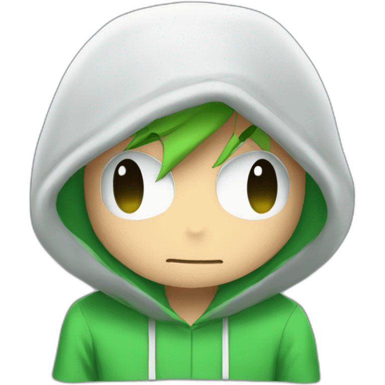 Anime Shy Guy with a Green Hoodie bloond hair and a Shy guy mask emoji