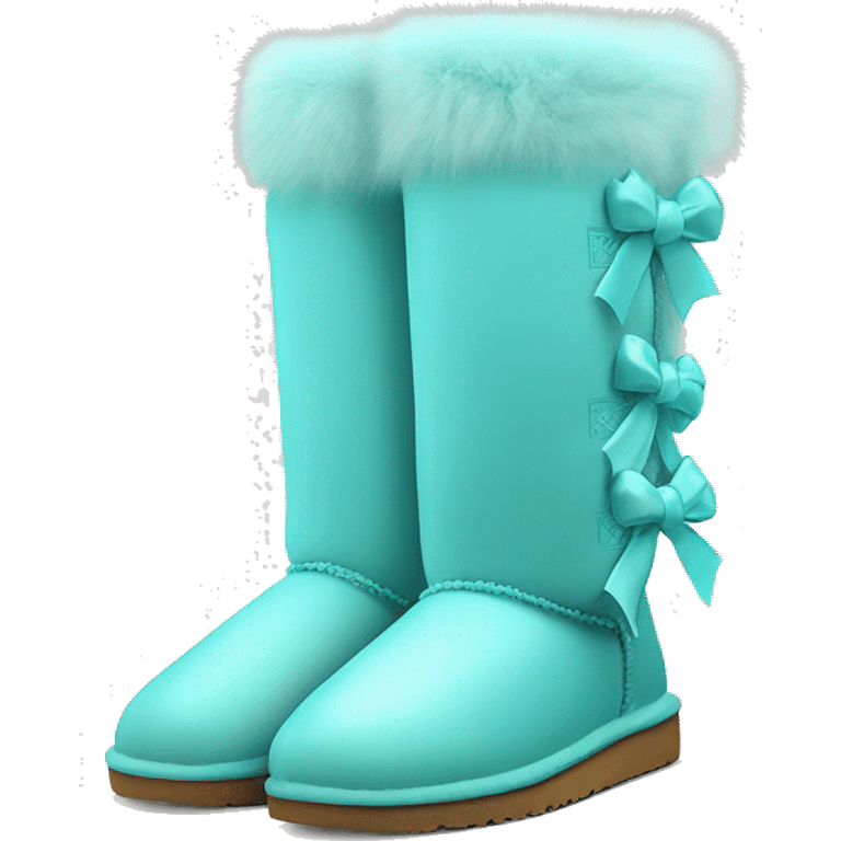 Realistic pair of tiffany blue fur Ugg boots  with ribbon bows. emoji