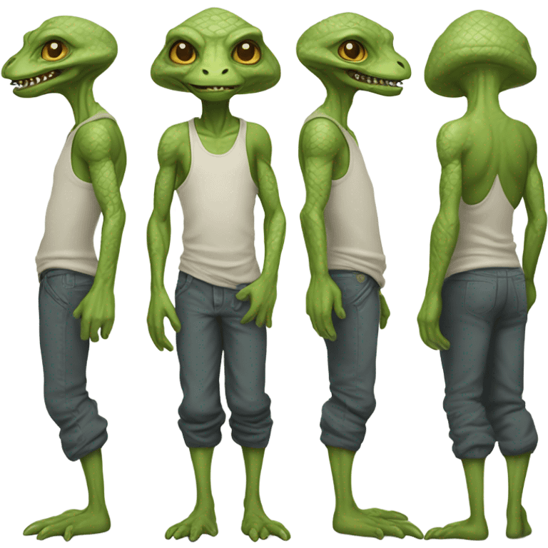 alien reptilian thug full, front and back view emoji