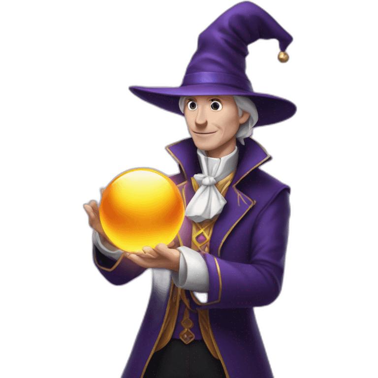 white magician holds magic ball in his hands  emoji