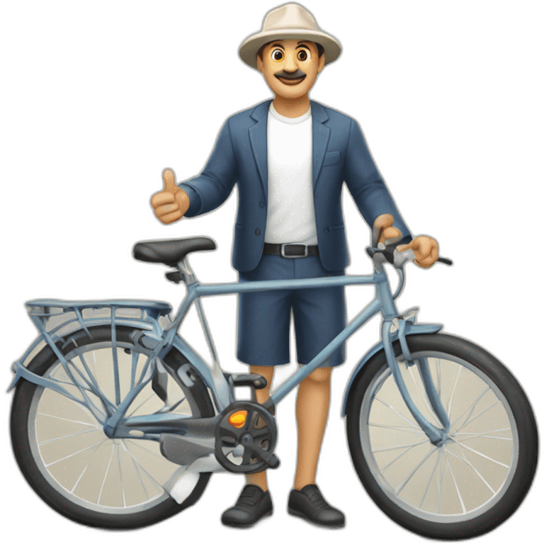 señor gordo blanco con gorra y bicicleta emoji