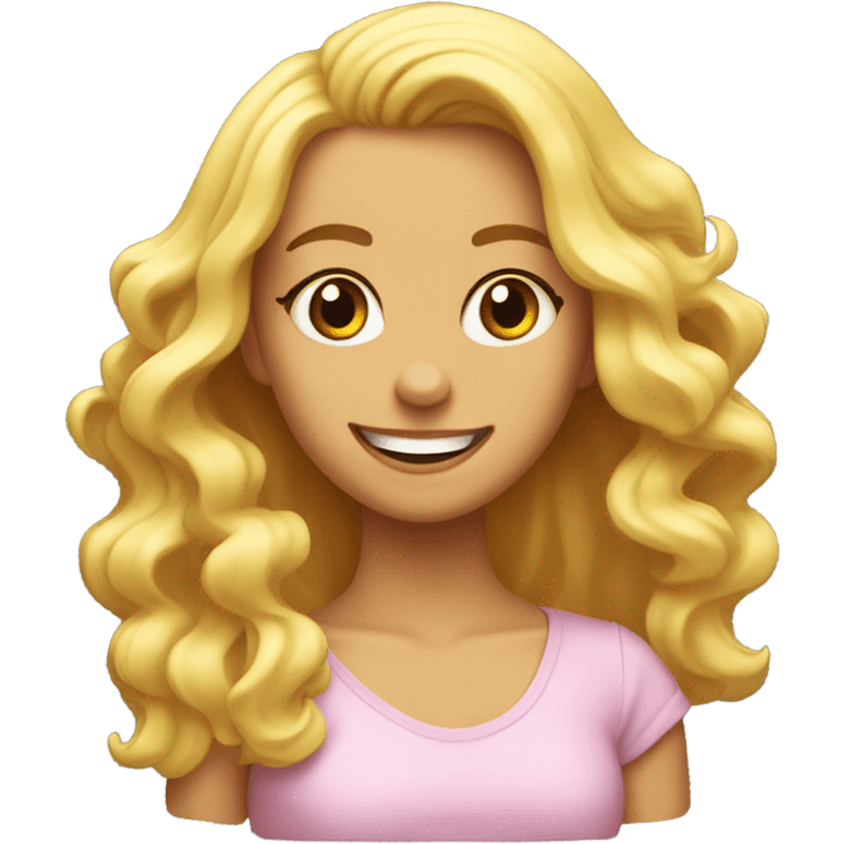 chica rubia con el pelo rizado sonriendo  emoji