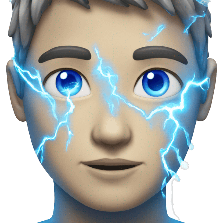 Blue eyed human coated in blue lightning emoji