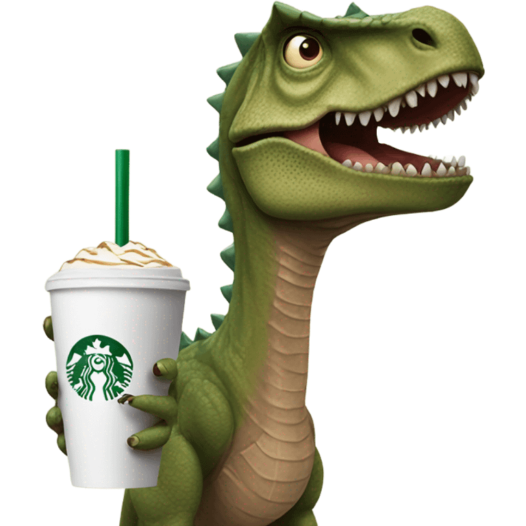 Dinosaur holding starbucks coffee with long nail and lashes emoji