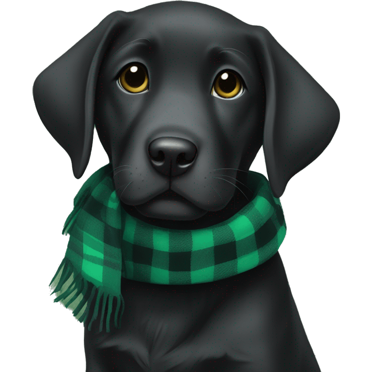 black lab puppy wearing a green plaid scarf emoji