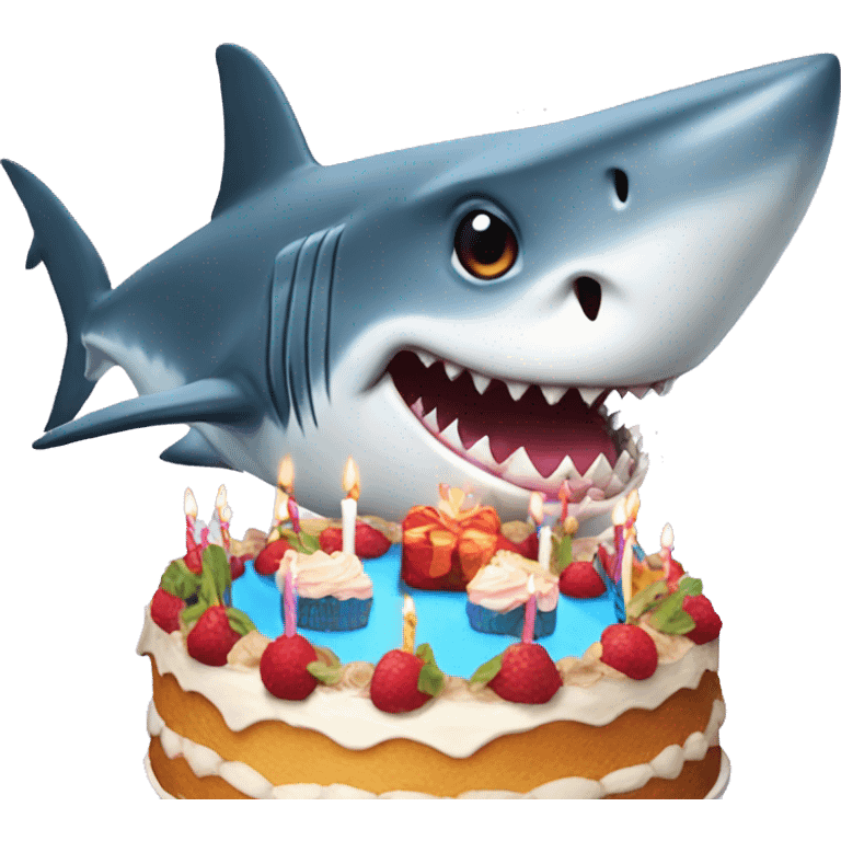 Shark with a birthday cake emoji