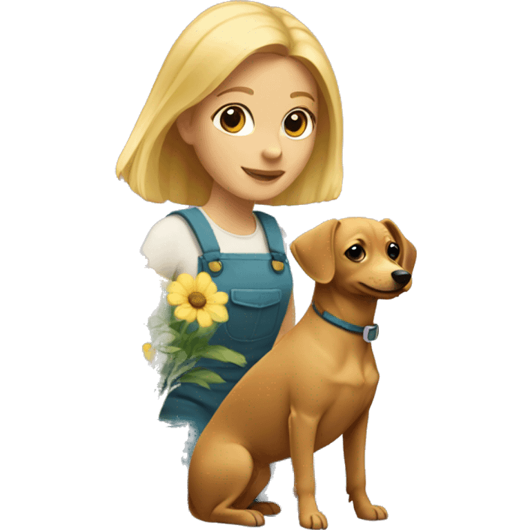 Blonde woman and chiweenie planting flowers emoji