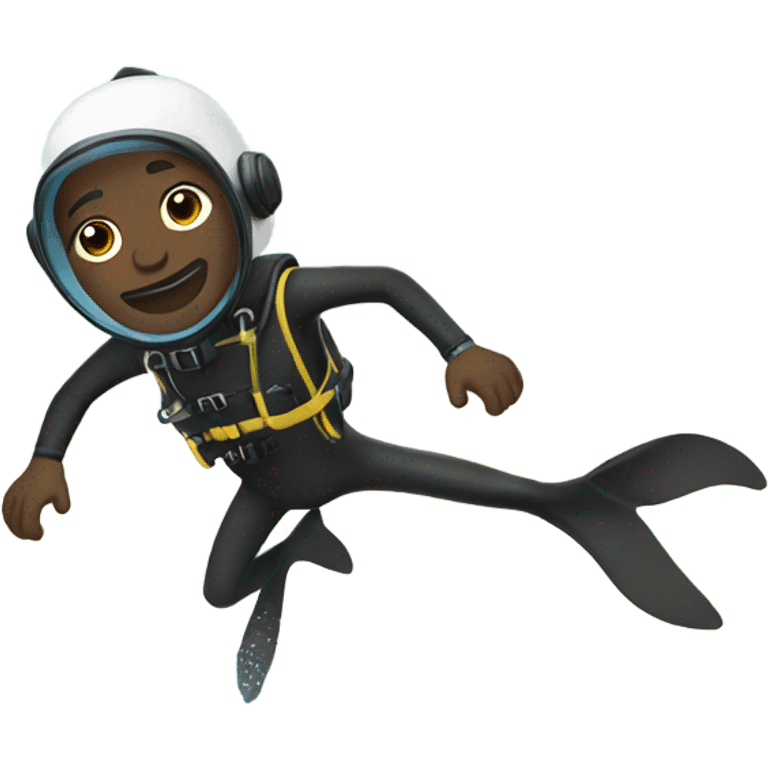 Black guy in scuba suit diving into ocean emoji