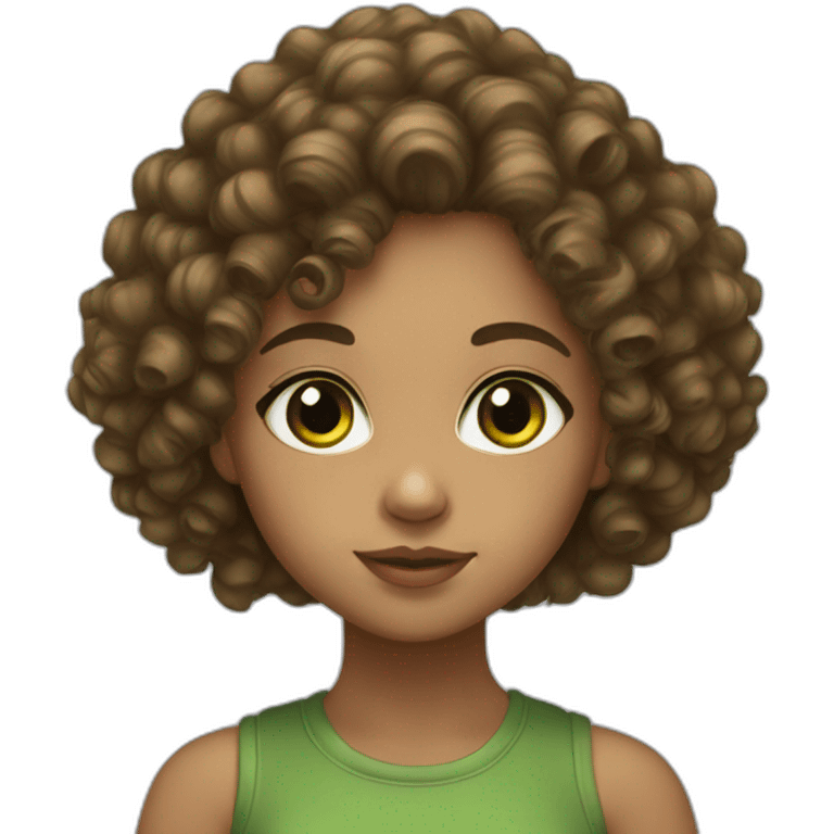 girl Mixed race curly hair brown , green eyes emoji