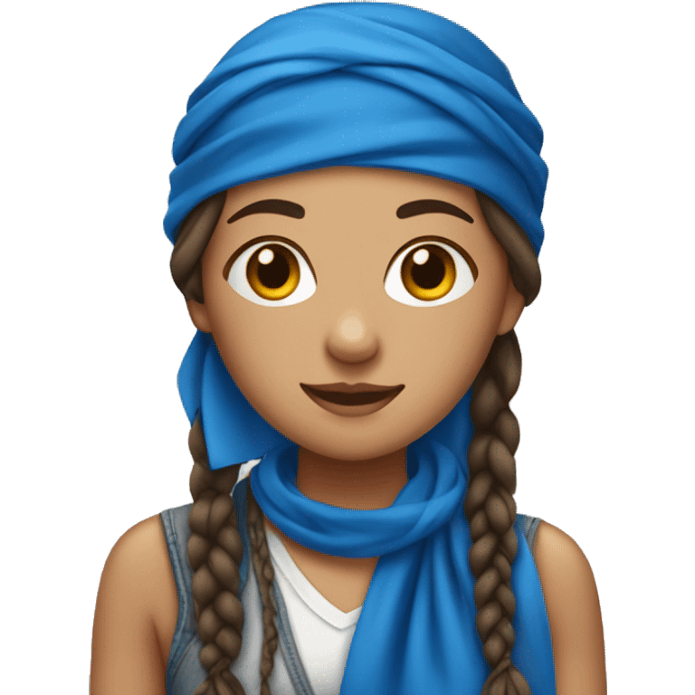 Brunette girl with braids and blue bandana around her neck emoji