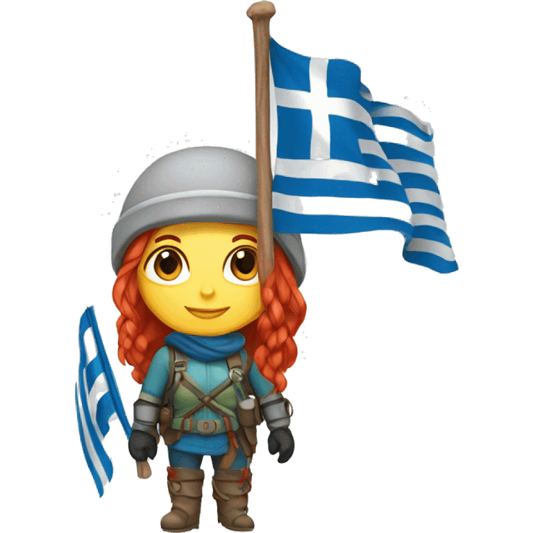 female winter mountaineer red hair with greek flag and easter egg emoji