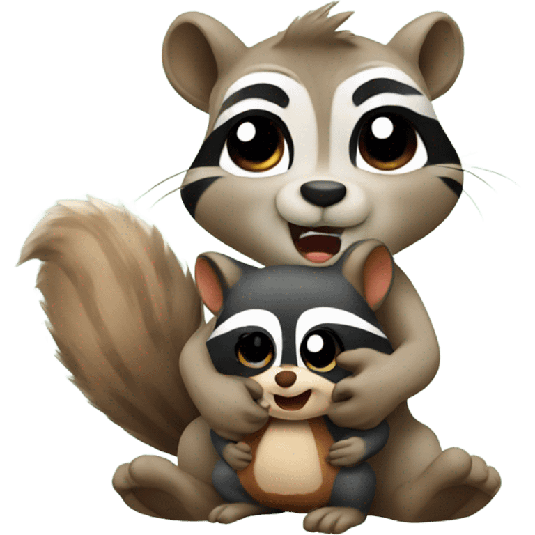 Squirrel and raccoon hugging emoji