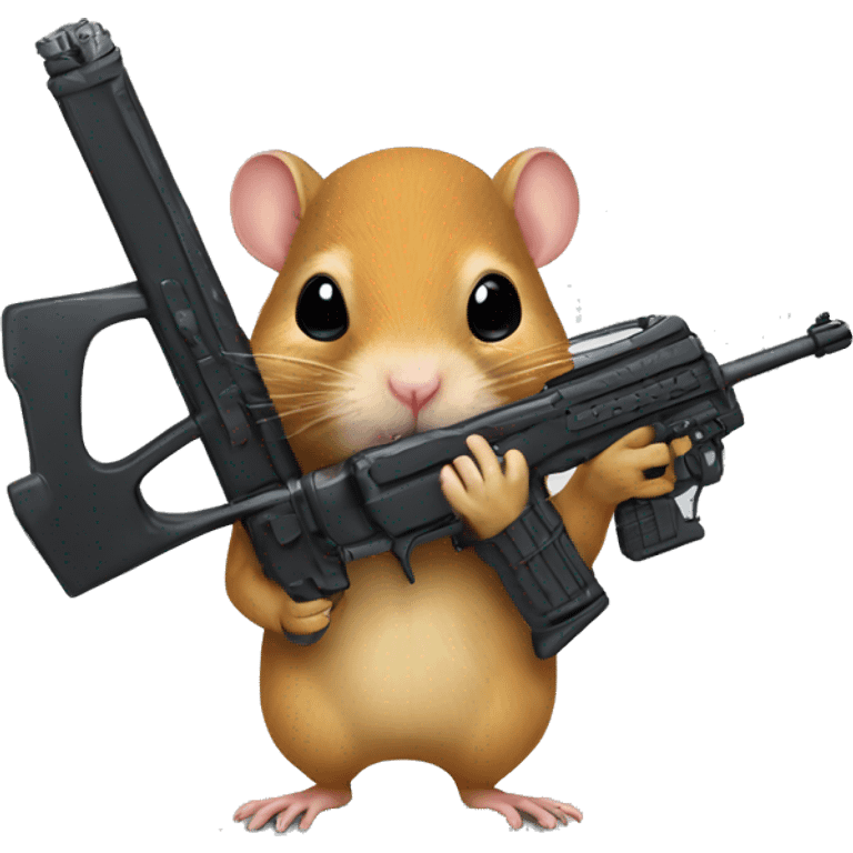 gerbil holding giant gun with a ski mask on  emoji