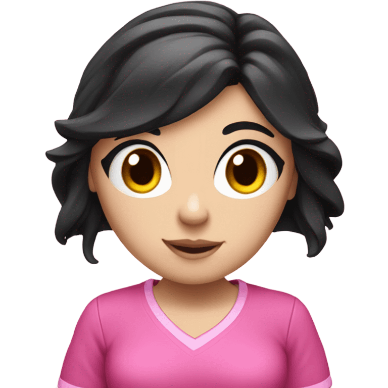 White girl with black hair as a pink gamer girl emoji