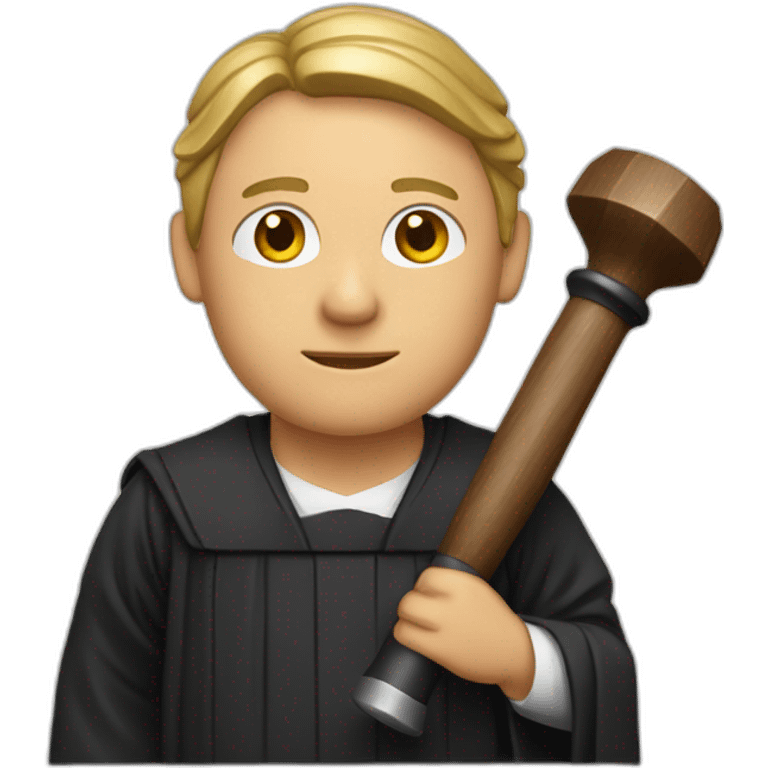 male judge holding a small woodden hammer emoji