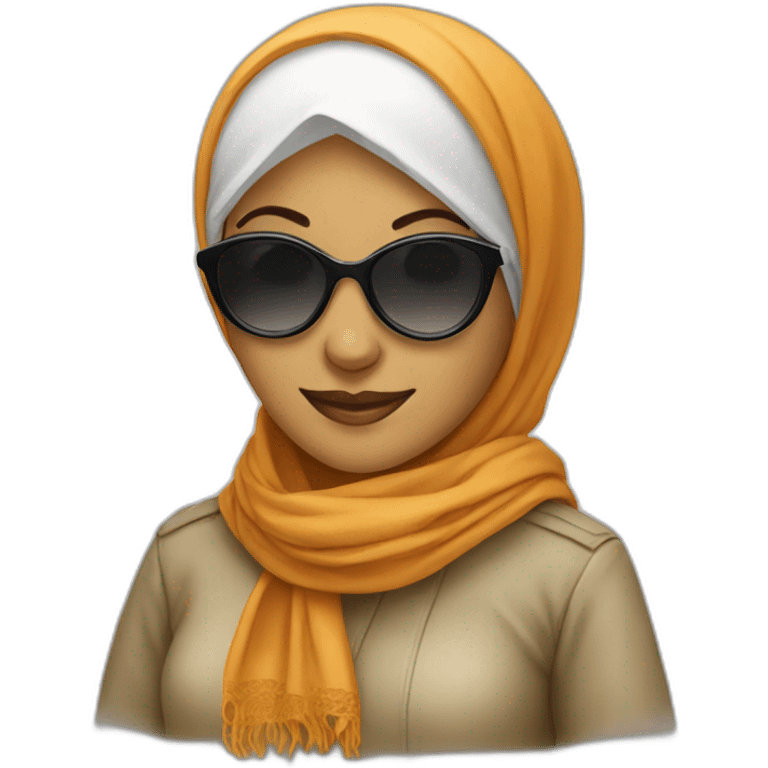 A women Who is wearing sunglasses and an islamic scarf emoji