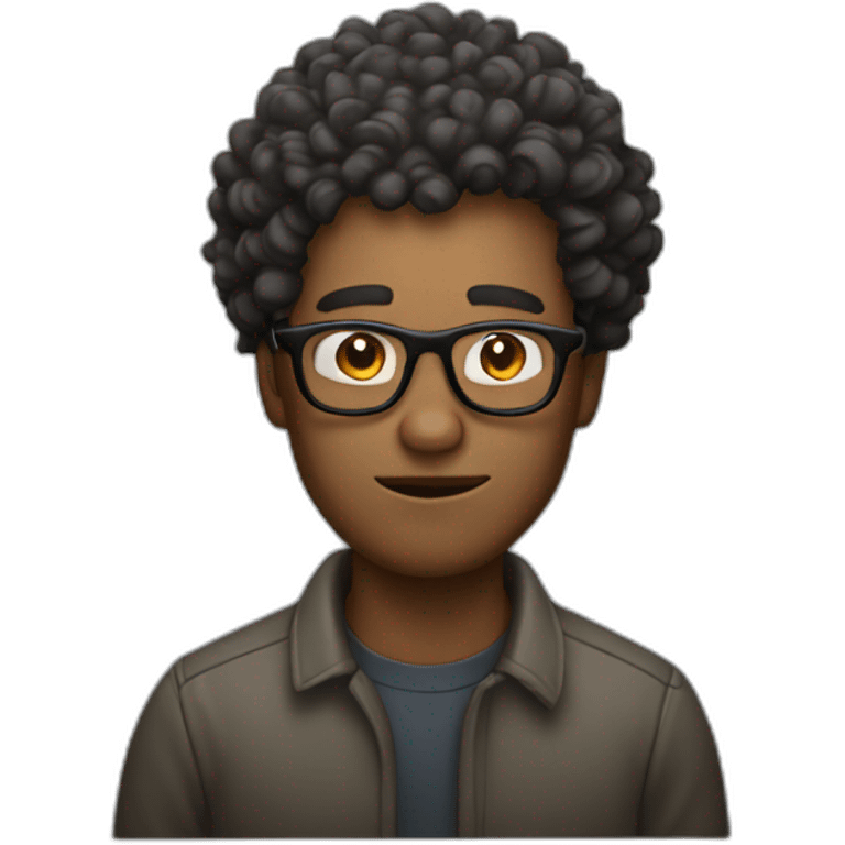 guy with curly hair and glasses making a bomb emoji